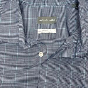 Michael Kors Non Iron Shirt Men's Size 17 32/33 Cotton Button Up Blue Plaid